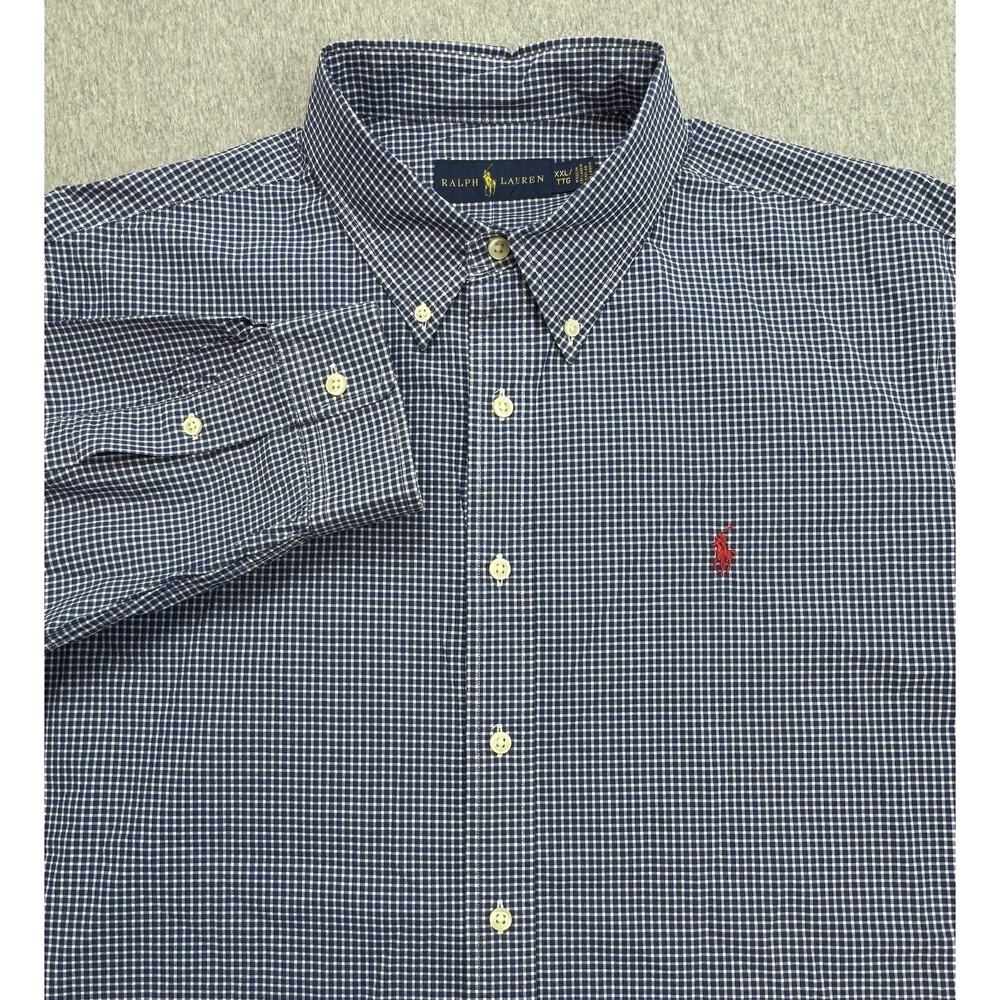 Ralph Lauren Shirt Mens 2XL Check 100% Cotton Button Down Long Sleeve Pony